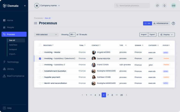 Creating a process library Elemate for Finance